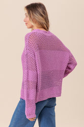 BiBi Women's Openwork Knit Long Sleeve Top - Chic & Versatile